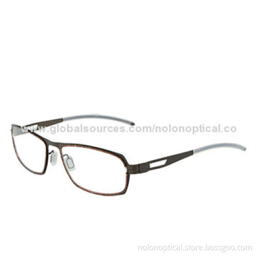 Classic Brown Stainless Steel One Piece Optical Frame with Sprayed Color in Lower Step